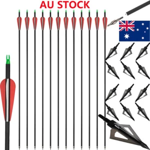 12pcs 30" Carbon Arrows Spine 500 OR Broadhead For Compound/Recurve Bow Hunting - Picture 1 of 16