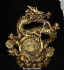 16" Pure Bronze Fengshui Wealth Dragon Loong Animal Coin Yuanbao Money Statue