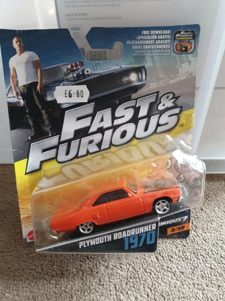 Mattel FAST AND FURIOUS 1970 PLYMOUTH ROADRUNNER - 1:55 SCALE - Image 1 of 1