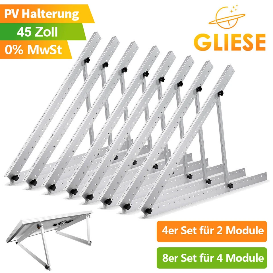 PV Halterung 114cm 118cm Solarpanel Solarmodul 0°-90° Aufständerung PV Flachdach - Bild 1 von 4