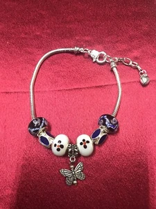 Silver European Bead 8” Bracelet Beads Spacers Butterfly Charm & Lobster Clasp - Picture 1 of 3