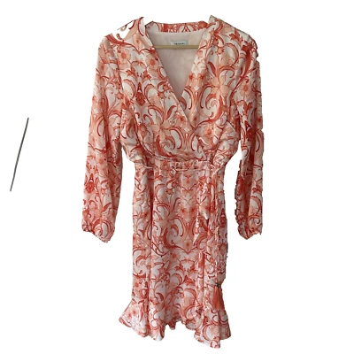 Vestido envolvente sintético Tahari Arthur Levine talla mediana rosa blanco volantes florales * Foto 1 de 4