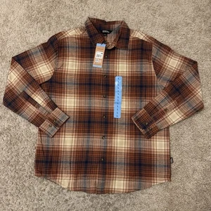 Eddie Bauer Flannel Shirt Mens Large Plaid Orange Long Sleeve Button Up NWT - Picture 1 of 8