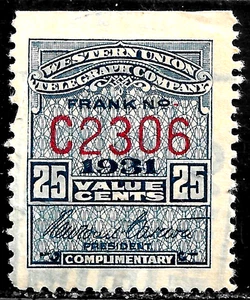 HICK GIRL- USED U.S. TELEGRAPH STAMP 1931 WESTERN UNION TELEGRAPH CO. H176 - Picture 1 of 2