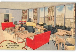 Postal Tip Top Tap Lounge Allerton Hotel Chicago Illinois años 40 lino - Imagen 1 de 2