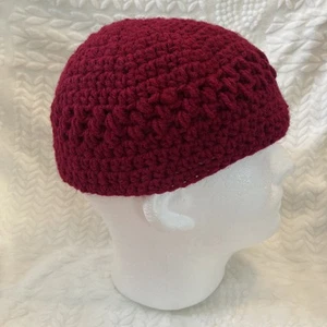Handmade Crochet Adult Red Skull Cap Kufi Beanie - Picture 1 of 5
