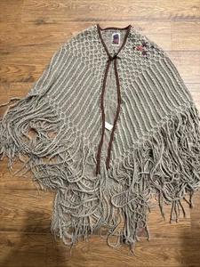 anthropologie Burning Torch Wool Cape Fringe Boho Gorgeous Sz One Size - Foto 1 di 9