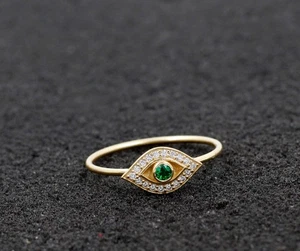 Anello delicato malocchio pietra verde misura 8 US 925 argento sterling gioielli - Foto 1 di 4
