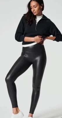 Spanx Faux Leather Leggings Womens Size S Small Black Stretch Slimming Shine - Image 1 of 4