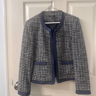 Rafaella Women's Black White Purple Tweed Open Front Blazer S8 NWT Foto 1 de 4