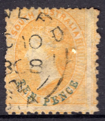 c.1868 SA Australia del Sur 10d QV DIEZ PENIQUES Azul Recargo en 9d Naranja REF:S10Q Foto 1 de 2