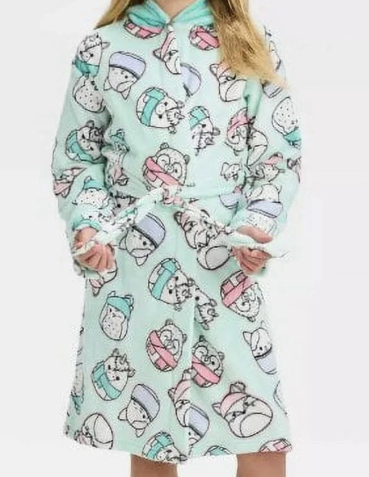 Albornoz con capucha con estampado de vellón Minky verde menta Squishmallows Character XL (14/16) Foto 1 de 4