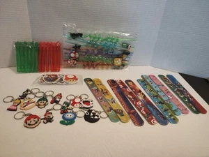 Super Mario Bros Party Supplies Favors 12 KeyChains Bracelets Bubbles Straws - Picture 1 of 13