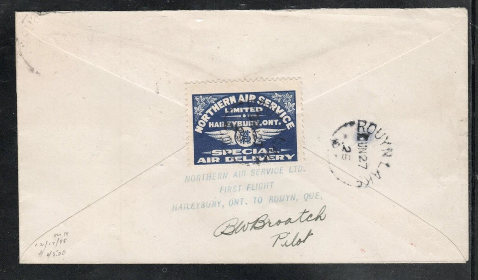 1925 UN #CL5 25c Blue Northern Air Services Signed, Slightly Reduced VF Cover. - Изображение 1 из 2