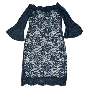 Quiz Lace Mini Dress Women’s UK Size 12 Off Shoulder Lined Black Nude  - Picture 1 of 6