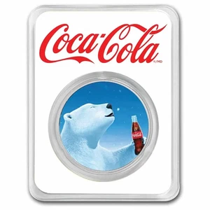 Coca-Cola® 1 oz Silver Polar Bear Colorized Round - Picture 1 of 2