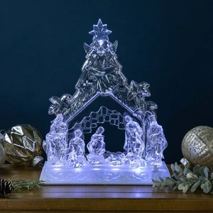 Northlight 12" LED Lighted Nativity Scene in Stable Acrylic Christmas Decoration - Picture 1 of 6