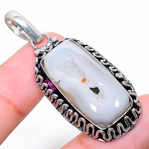 Dendrite Opale Gemma Artigianale 925 Argento Sterling Gioielli Ciondolo 5.5cm - Foto 1 di 5