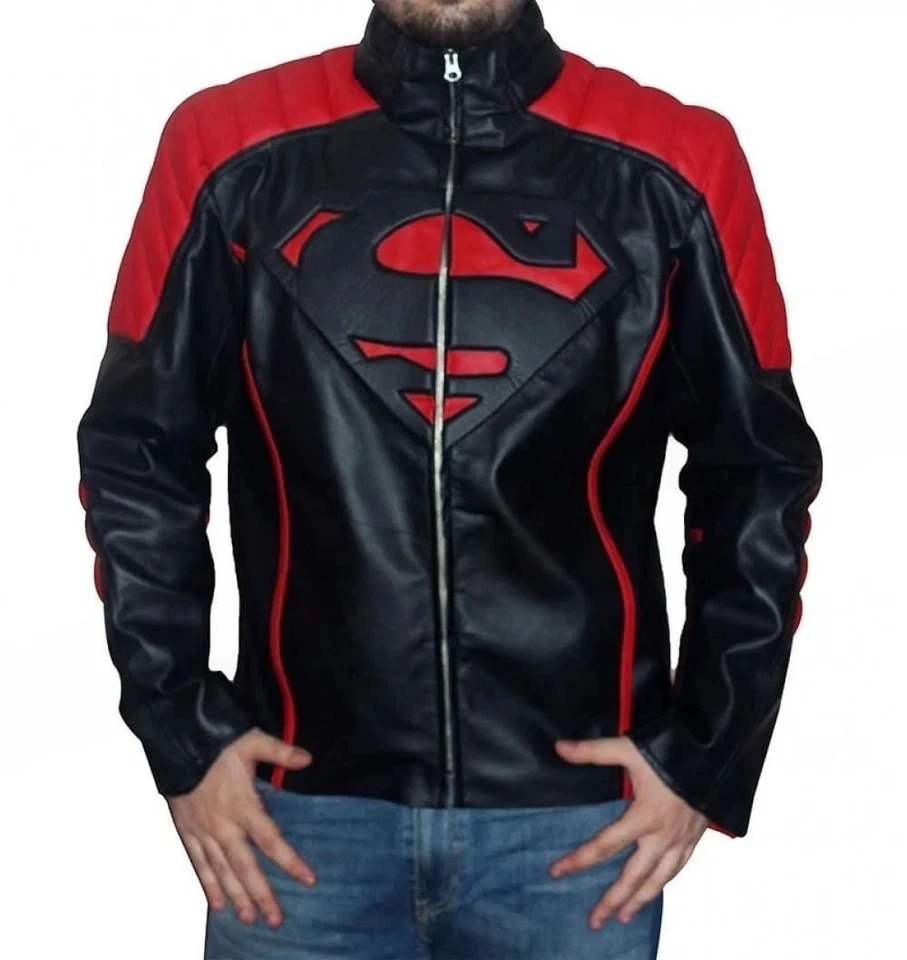 Superman Red & Black Leather Jacket | Men's Biker Style Superhero Costume Coat | - Image 1 of 3