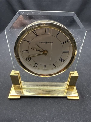 HOWARD MILLER Paramount Quartz Alarm Clock Brass Glass Mantel Desk 613-573 - Image 1 of 4
