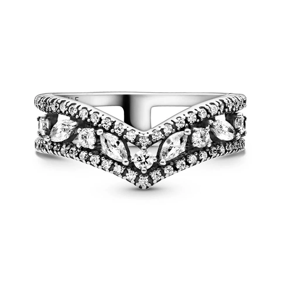 SPARKLING MARQUISE Authentic PANDORA Double WISHBONE Ring 199095C01 7.5~56 w BOX - Image 1 of 1