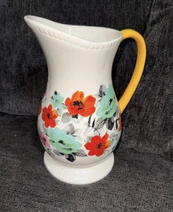 Die Pionierin Flohmarkt Krug verziert Blumen gelber Griff 2 Quart - Bild 1 von 6