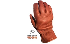 Midwest Quality XL Gloves Smooth Grain American Buffalo Leather, Brown USA Sewn - Picture 1 of 5