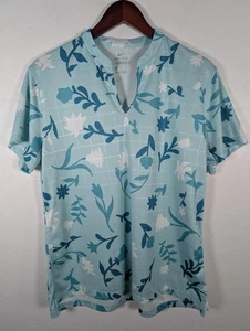 Nike Shirt Womens XL Blue White Floral Dri-FIT Standard Fit Golf Split Neck - Picture 1 of 9
