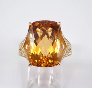 14K Yellow Gold Cushion Cut Citrine and Diamond Engagement Ring Band - Picture 1 of 9