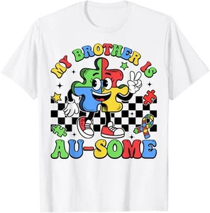 Retro My Brother Is Awesome Autism Awareness Sister Autistic T-Shirt Hoodie - Picture 1 of 9