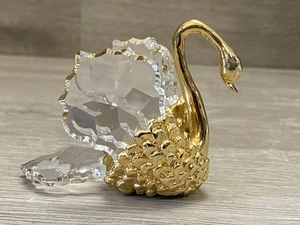 Figura de cisne de cristal de Swarovski chapada en oro La Melodie años 80 firmada - Imagen 1 de 9