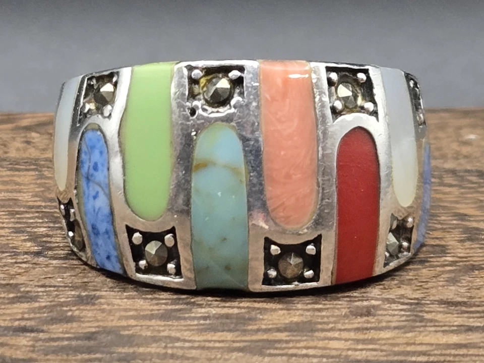 Anillo de plata de ley y piedras preciosas talla 8 Foto 1 de 4