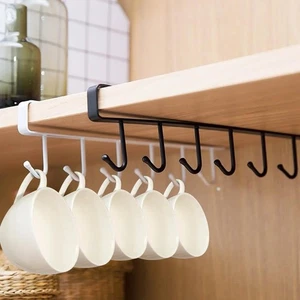 2 Pezzi Appendiabiti Porta Tazze, Sotto Scaffale Ganci Portaoggetti Organizzatore Appeso Nero Bianco  - Foto 1 di 6