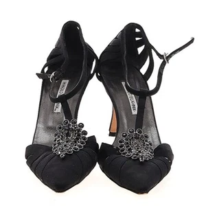 Manolo Blahnik Black Satin Crystal Embellished Heels Size EU 41.5 - Picture 1 of 6