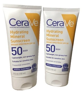 CeraVe Mineral Sunscreen SPF 50 Body Sunscreen Qty Of 2 Tubes 5 oz - Picture 1 of 1