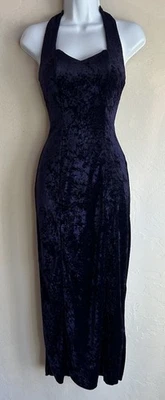 Vintage 90s Y2K Purple Crushed Velvet Halter Maxi Dress S Goth Formal Whimsigoth - Image 1 of 4