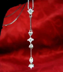 COLLAR COLGANTE PLATINO PT950 GOTA ART DECO VERTICAL 0,5 CTW DIAMANTES! - Imagen 1 de 9