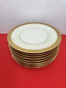 9 Theodore Haviland Athens Gold Encrusted Rim SALAD Plates New York 7 1/2" - Picture 1 of 24