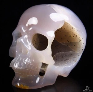 Unique Huge 4.0" Geode Agate Carved Crystal Skull - Picture 1 of 11