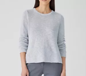 Eileen Fisher Organic Linen Cotton Slub Crew Neck Top Sweater Blue Pearl Gr. L - Bild 1 von 9