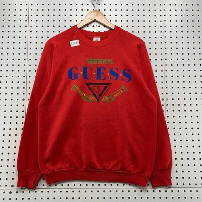 Sudadera De Colección Años 90 Guess Cuello Redondo Para Hombre Grande Rojo Polar Pullover Hecha en EE. UU. 21x25 Foto 1 de 4