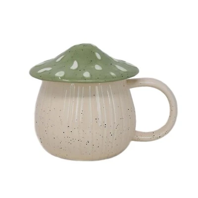 SIFCON Stoneware Mug Mushroom Lid Novelty Cup Unique Decorative Drinkware Green 400ml