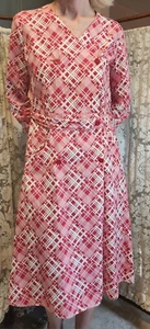 1930’S RED /WHITE WRAP COTTON MIDI DRESS WITH BELT AND POCKETS LRG - Picture 1 of 23