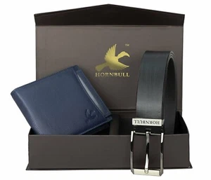 Set Combo Nuovo Portafoglio Uomo Colore Blu Pelle Bi-fold e Cintura Nera Articolo Regalo - Foto 1 di 4