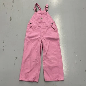 Carhartt Pink Cotton Denim Bib Outdoor Overalls Girls Size 4 - Picture 1 of 13