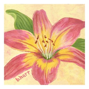 Pink Daylily Floral Print-Realistic Artwork Of Flowers-Bedroom Decor-Original - Picture 1 of 3