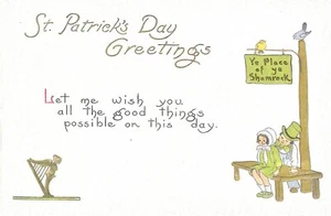 Vintage St Patrick's Day Postcard RETRO Textured NEW REPRINT Antique Let Me Wish - Picture 1 of 2