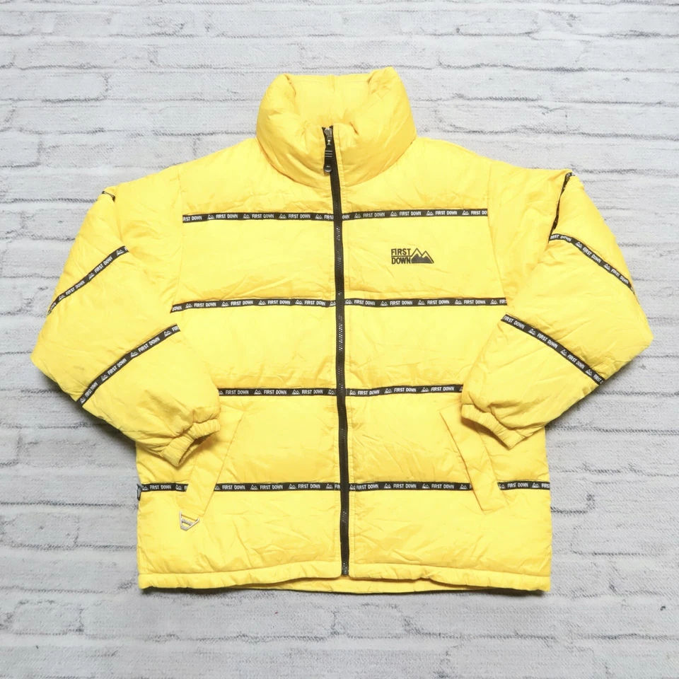Chaqueta acolchada vintage de los 90 con logotipo First Down para hombre talla M amarilla rap hip hop Foto 1 de 4