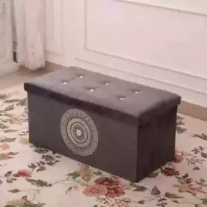 1 OR 2 SEATER GREEK VELVET DIAMANTE OTTOMAN STORAGE FOLDABLE Gold TOY BOX CHEST - Picture 1 of 2