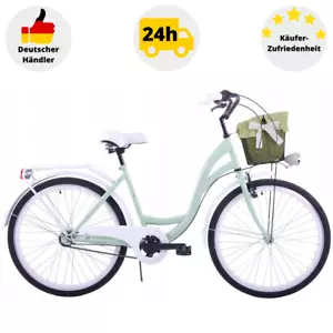 Fahrrad Damen 28 Zoll Damenrad mit Korb LED Licht Retro Grün Citybike Metallkorb - Bild 1 von 5